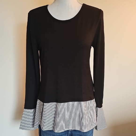 White House Black Market Tops - White House Black Market Black Top with Striped Hem